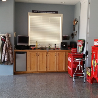 Garage with Coca-Cola Decor, Cabinets, and Mini Fridge - DENNIS from Albany, OR