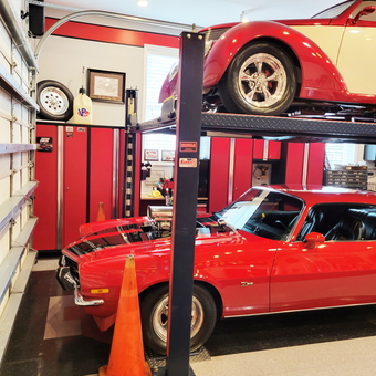 Classic Car Garage with Lift and Red Cabinets - Dave from Murrells Inlet, SC