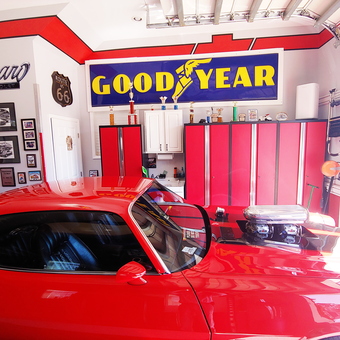 Red Camaro, Retro Cabinets, and Goodyear Banner - Dave from Murrells Inlet, SC