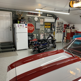 Classic Car Garage with Retro Decor and Motorcycle - Brian from Newington, CT