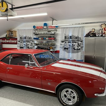 Classic red Camaro, tool cabinets, wall decor - Brian from Newington, CT
