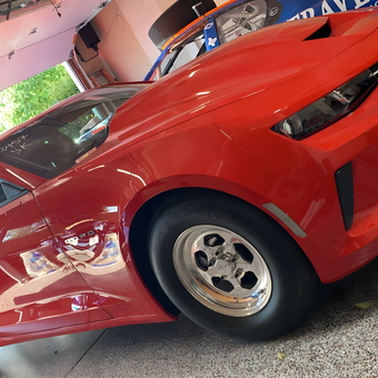 Red Camaro and Race Car in Epoxy Floored Garage - Rob from Naperville, IL