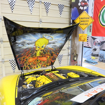 Yellow Car with Tweety Hood Art and Custom Garage Decor - ci-27733