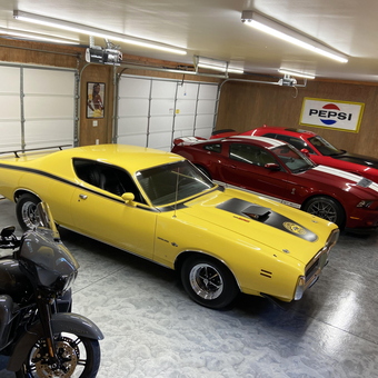 Classic Cars, Motorcycle, and Pepsi Sign in Clean Garage - Jedd from Smithfield, VA