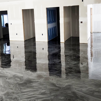 Modern garage with metallic epoxy floor coating - Kevin