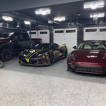 Luxury Garage With Sports Cars, Epoxy Floor, and Lighting - Mike