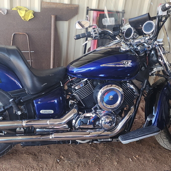 Blue Yamaha Motorcycle with Chrome Accessories - Shawn from QUANAH, TX