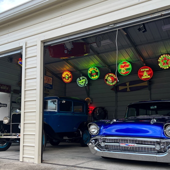 Classic Cars and Neon Garage Signs Display - Bill from Jacksonville, FL
