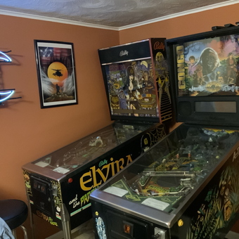 Pinball Machines and Neon Wall Art in Garage - Fran from Broomall, PA