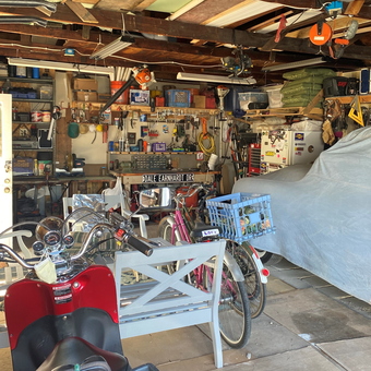 Organized Garage With Tools, Workbench, Bikes, Covered Car - Scrap from Port Clinton l, OH