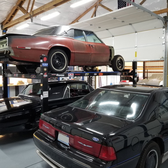 Classic Car Garage with Lift, Tool Cabinets, and Fords - T-bird Tommy from Washougal, WA