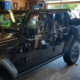 Garage With Jeep Willys, Shelving, and Motorcycle - Brian from Genoa, OH