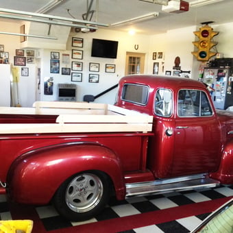 Classic Red Truck in Decorated Garage - Hooter from Findlay, OH