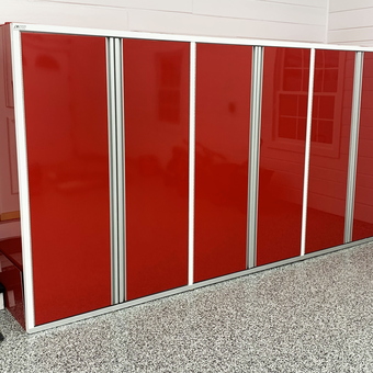 Red Gloss Garage Cabinets with Silver Trim - Nate from Mosinee, WI