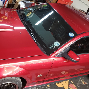 Red Mustang in Garage with Racing Decor - Scary Jerry from Walbridge, OH