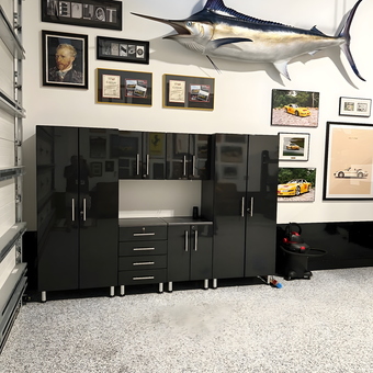 Glossy Black Garage Cabinets and Wall Decor - Vince from Naples, FL