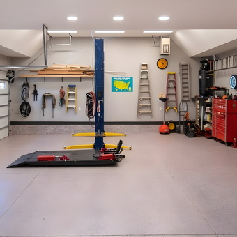 Organized garage with car lift, tool chest, and shelving - Justin from Oak Harbor, OH