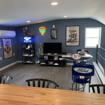 Ford Themed Garage Lounge with Neon Signs and Decor - Spaz from Bensalem PA