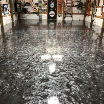 Epoxy Garage Floor with Vintage Signs and Ladders - Shane from Louisville, KY