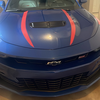 Blue Camaro with Red Stripes in Garage - Rob from Ocala, FL