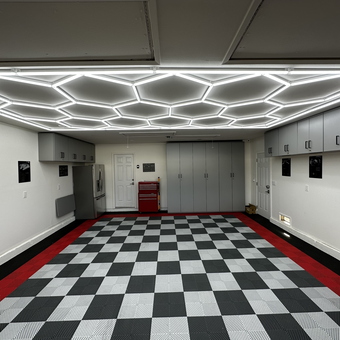 Modern Garage With LED Hex Lights and Cabinets - Anonymous from Thousand Oaks, CA