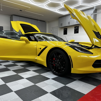 Yellow Corvette in Modern Garage with Tile Flooring - Anonymous from Thousand Oaks, CA