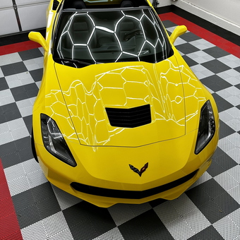 Yellow Corvette on Checkered Garage Floor Tiles - Anonymous from Thousand Oaks, CA