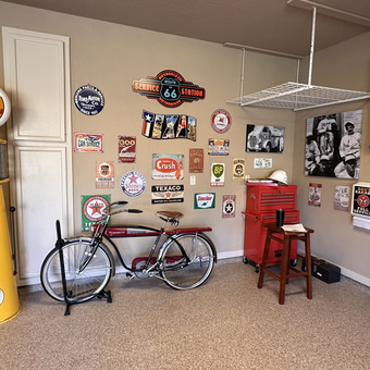 Retro garage with vintage signs and gas pump - Dan from TX