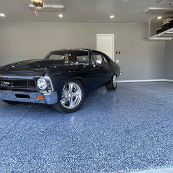 Classic Car in Epoxy Floor Garage with Storage - Bcepoxy from Bakersfield, CA