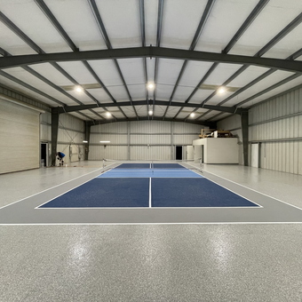 Epoxy Garage Floor With Indoor Court and Lighting - Bcepoxy from Bakersfield, CA