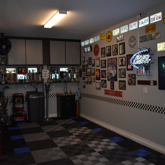 Garage with Racing Decor, Neon Signs, and Cabinets - Ron from Buckeye, AZ