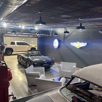 Classic Car Garage With Neon Signs and Lounge Area - Mike from Springfield, MO
