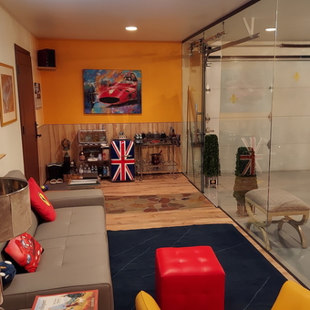Stylish garage lounge with car decor and seating - Ted from Gardnerville, NV