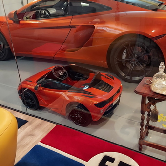 Luxury Garage with Orange Sports Car and Lounge Area - Ted from Gardnerville, NV