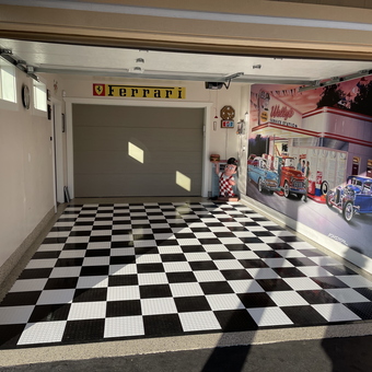 Checkered Garage Flooring and Retro Wall Mural - Greg from Boise, ID