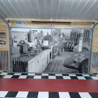 Garage With Checkered Floor and Racing Decor - Mark from Monrovia, IN