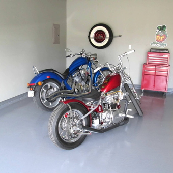 Custom Motorcycles and Red Tool Chest in Clean Garage - Brad from NORTHFIELD, MN