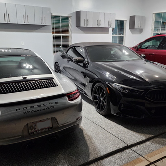 Luxury Cars in Organized Garage with Cabinets - Brent from Waxhaw, NC