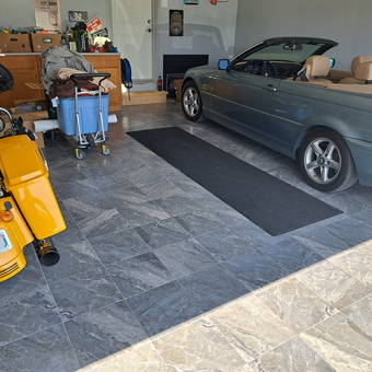 Organized Garage with Cabinets, Motorcycle, and Convertible - Anthony