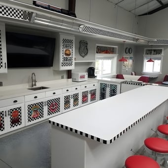 Retro Diner Garage With Red Stools And Decor - Robert from Oak Glen, CA