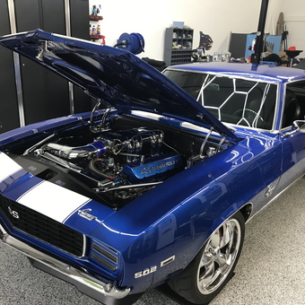 Classic Blue Camaro SS in Organized Garage - Kyle