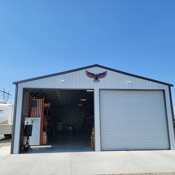Spacious Metal Garage With Rolling Door and Storage Racks - Randy from Menifee, CA