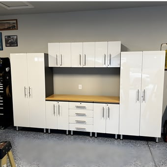 Glossy White Garage Cabinets and Tool Chest - Jim