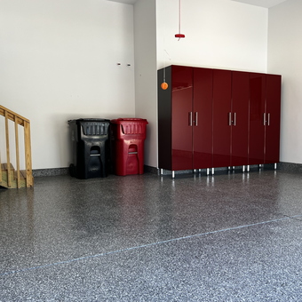 Epoxy Garage Floor and Red Cabinets - Victoria