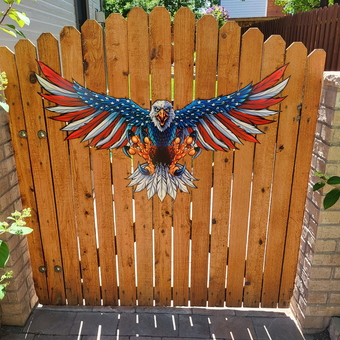 Patriotic Bald Eagle Metal Wall Art on Wooden Gate - Jack