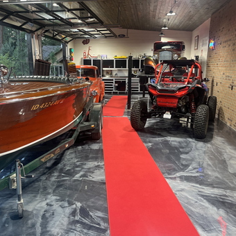 Garage with Classic Boat, Off-Road Vehicle, and Tool Cabinets - Joe from Missoula