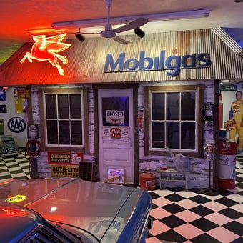Vintage Mobilgas Garage Decor with Neon Signs - Mark from Shiocton, WI