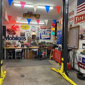 Classic Car Garage with Lift and Vintage Signs - Mark from Shiocton, WI