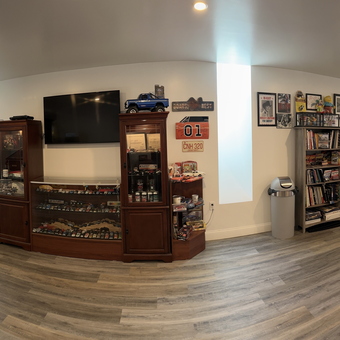 Garage Game Room with Display Cabinets and Wall Art - Doug from No Attleboro, MA