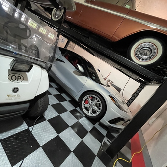 Classic Car Lift, Corvette, and Checkered Garage Floor - Bob D from Middleboro, MA